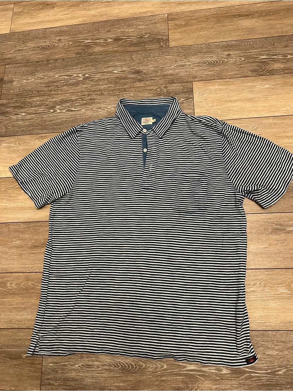 Faherty navy and white striped polo